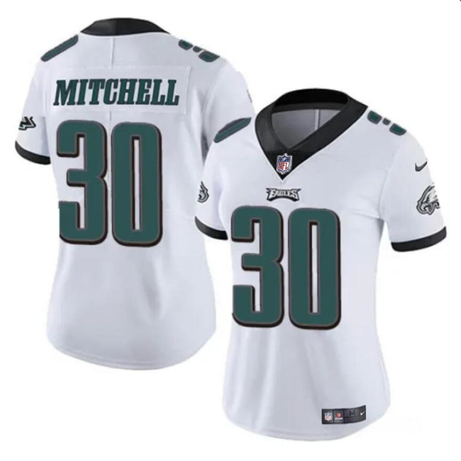 Women's Philadelphia Eagles #30 Quinyon Mitchell White 2024 Draft Vapor Untouchable Limited Football Stitched Jersey(Run Small)